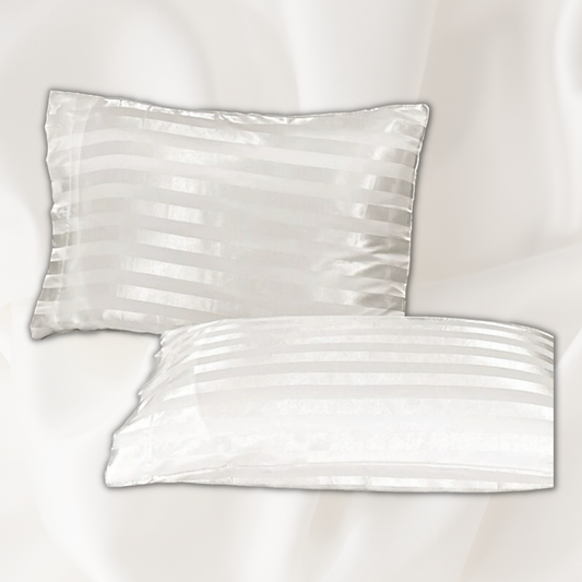 Striped White Satin Pillow Case Pair